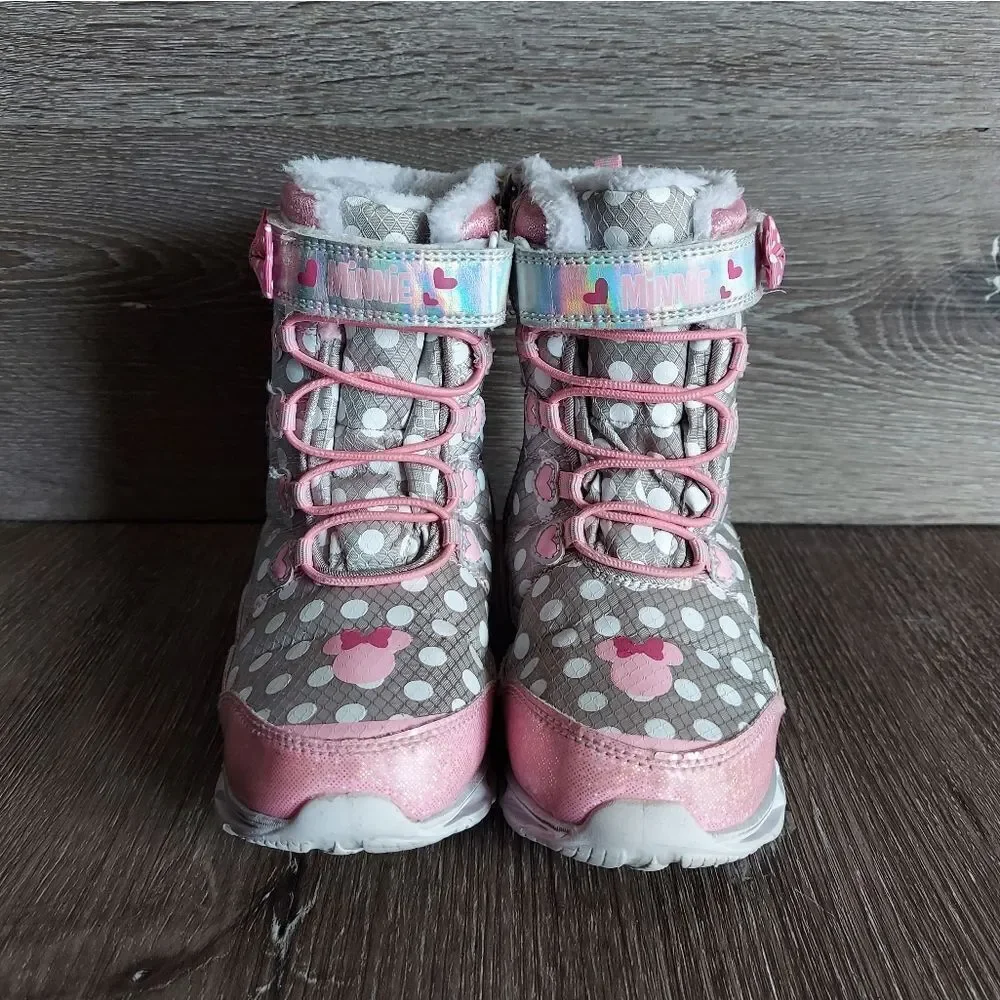 Disney Junior Minnie Mouse Toddler Girl Light Up Winter Snow Boots Size 12